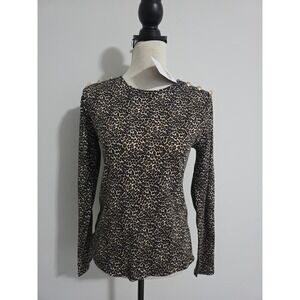 Rafaella Women's Decorative Buttons Long Sleeve Tee Leopard Print‎ X-Small NEW